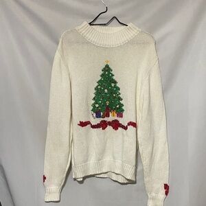STITCH KNITS BY SEW CLASSIC WO SIZE LARGE Classic Cream Christmas Tree Sweater